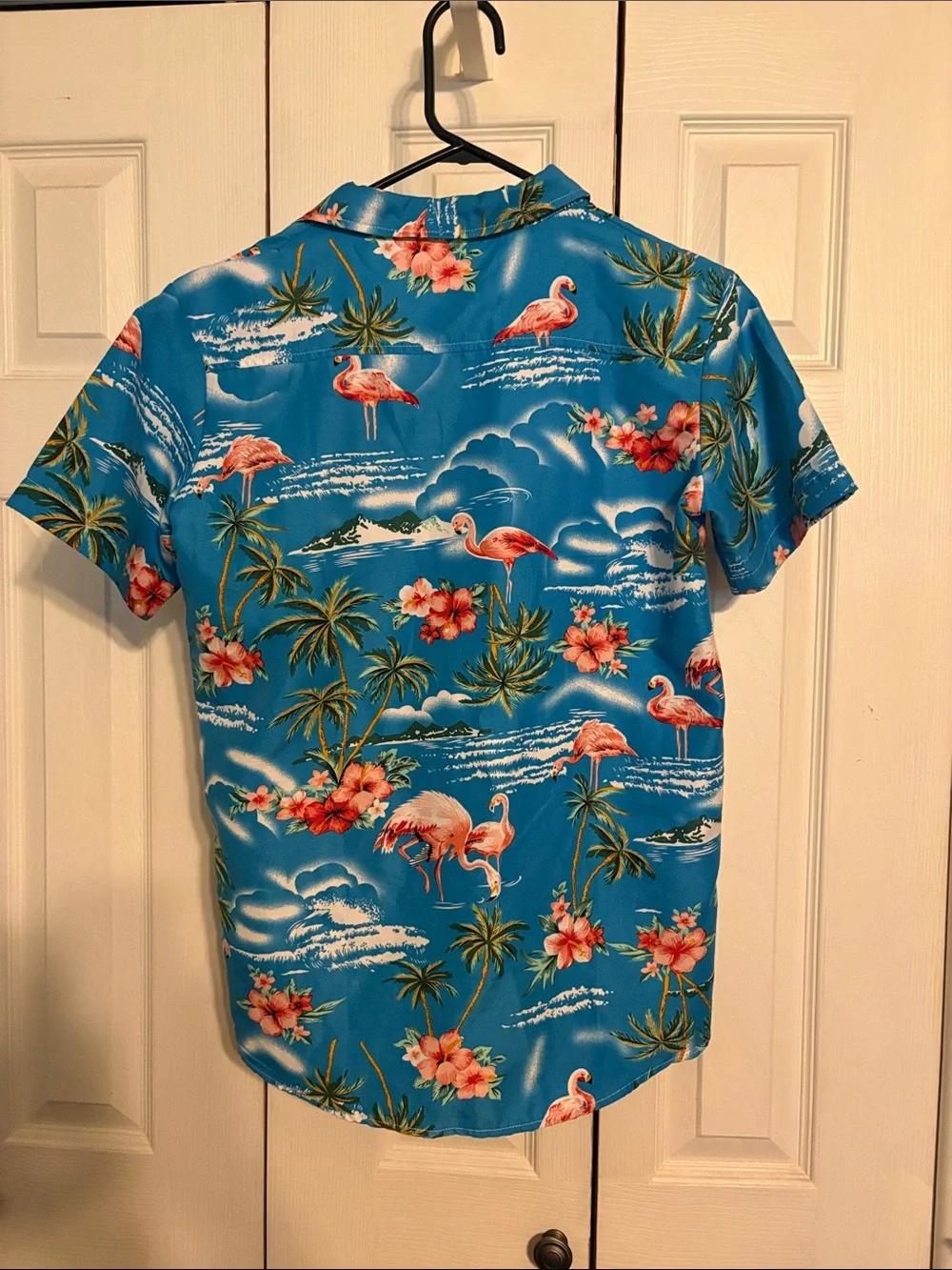 Kids Bright Turquoise Flamingo & Palm Button-Down Shirt